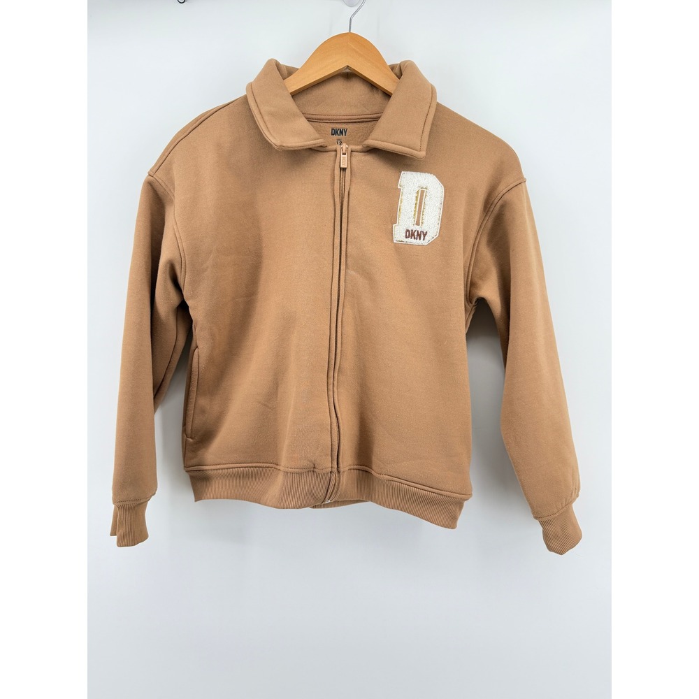 DKNY Girls Brown Full Zip Varsity Fleece Track Jacket Size 12